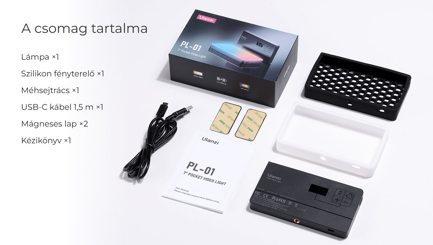 Ulanzi LT002 kapesní světlo RGB – Obsah balení