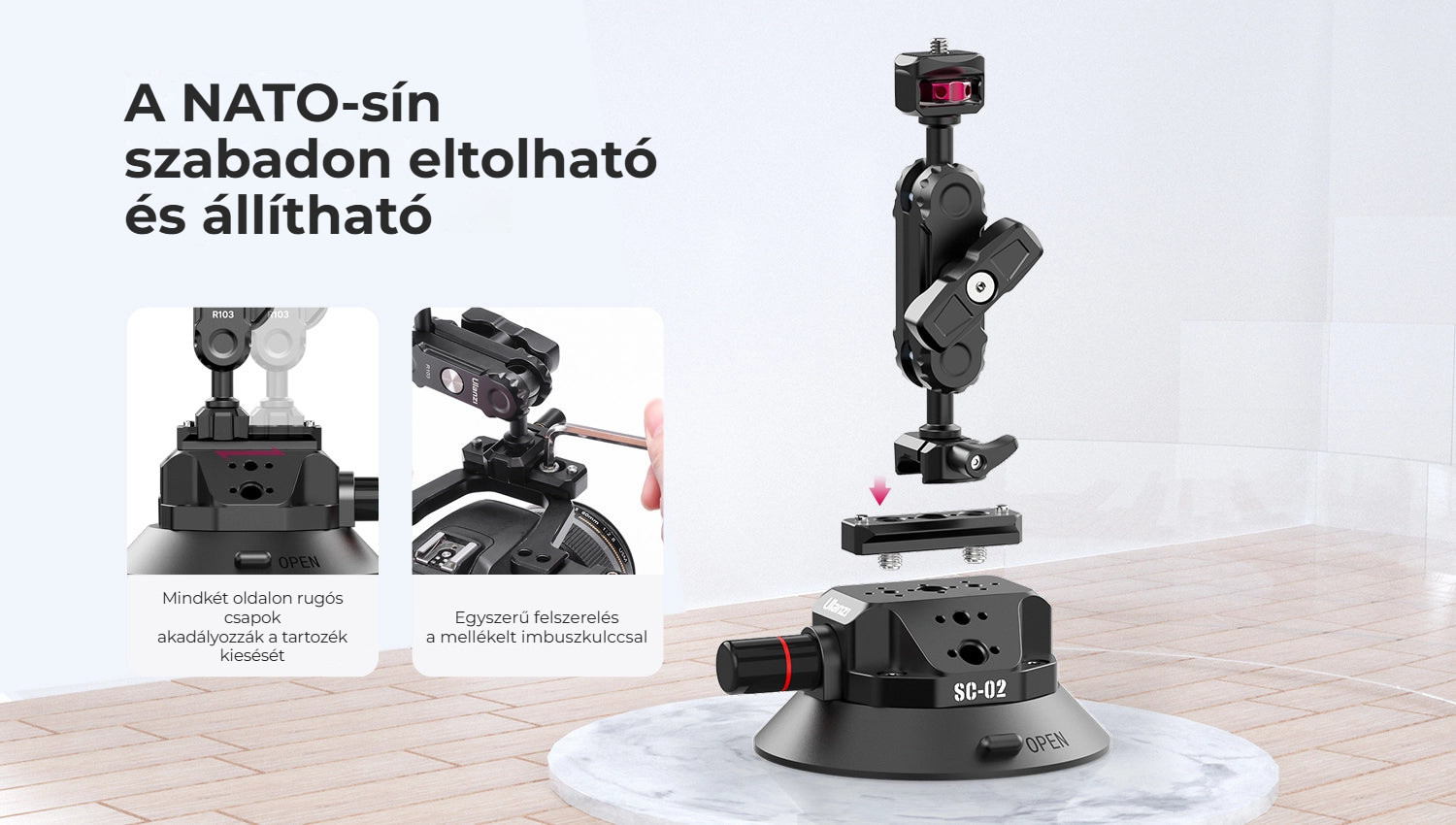 Ulanzi SC-02 vakuová přísavka 114 mm – Lišta NATO se dá posouvat
