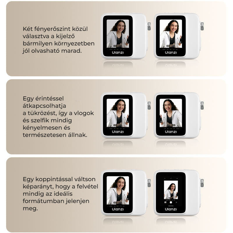 Ulanzi VM02 Wireless Magnetic Selfie Monitor – Jas, zrcadlení a poměr stran jedním klepnutím